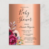koper - uitnodiging voor baby shower burgundy flor (Voorkant)