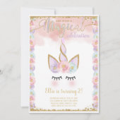 Koper Unicorn Birthday-uitnodigingen Kaart (Voorkant)