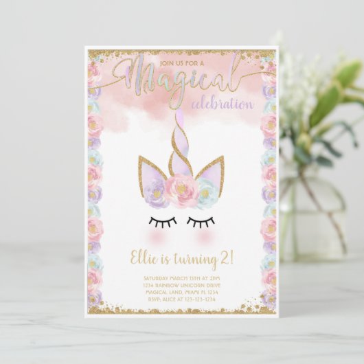 Koper Unicorn Birthday-uitnodigingen Kaart (Staand voorkant)