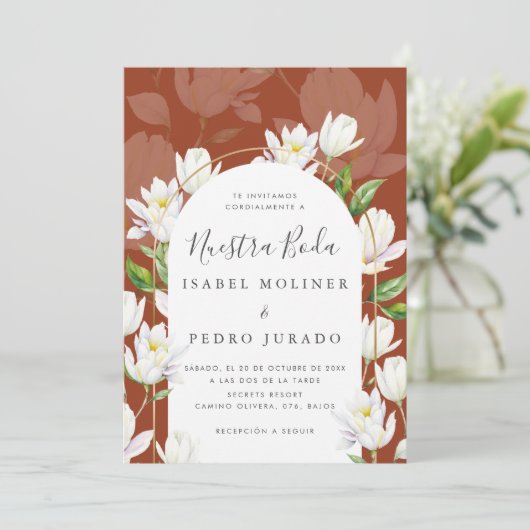 Koper Waterverf Botanische Nuestra Boda Bruiloft Kaart (Staand voorkant)