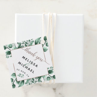 Koper & Waterverf Green Leaves Modern Wedding Bedankjes Labels