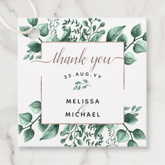 Koper & Waterverf Greenery 🌿 Huwelijksgunst Bedankjes Labels (Voorkant)