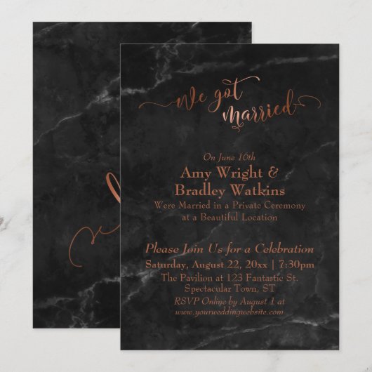 Koper we hebben gehuwd script op Black Marble Kaart (Voorkant / Achterkant)