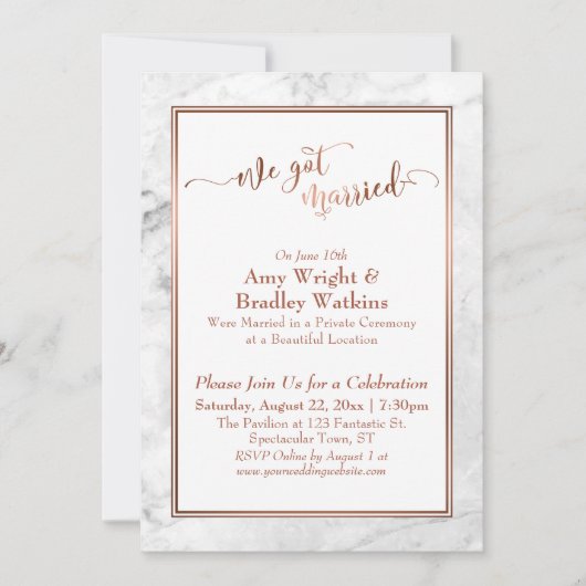 Koper we hebben gehuwde witte marmerfeest kaart (Voorkant)