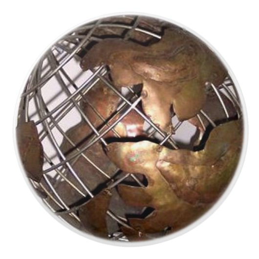 Koper Wereldbol Keramische Knop (Voorkant)