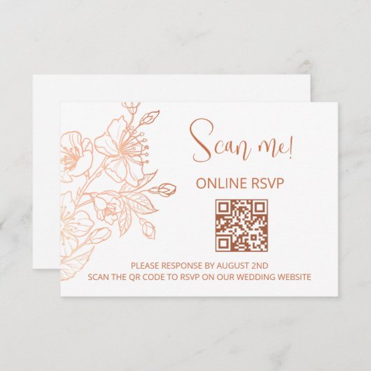 Koper Wit Huwelijk QR Code RSVP Online Informatiekaartje (Voorkant / Achterkant)