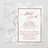 Koper Witte Marmer Vier het met Ons Trouwfeest Fun Kaart (Voorkant / Achterkant)