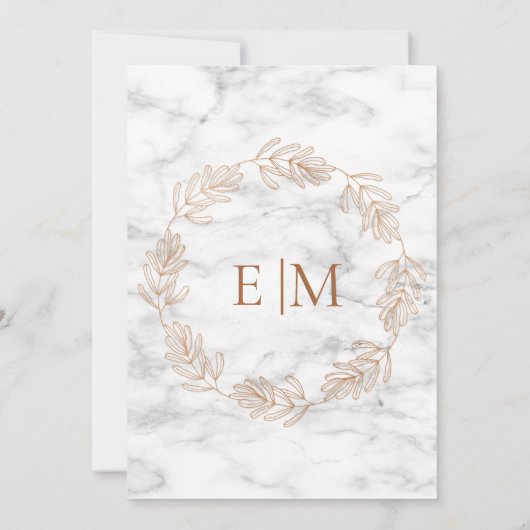 Koper Wreath Marble Monogram Elegant Wedding Kaart (Achterkant)