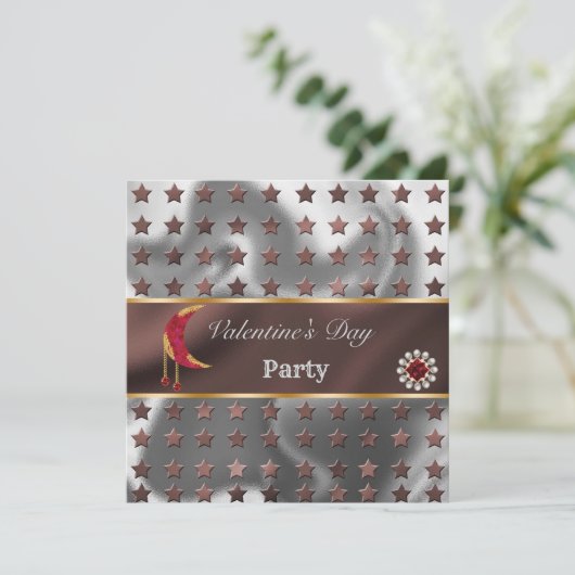 Koper Zilver Folie Goud Glitters Rode Maan Valenti Kaart (Staand voorkant)