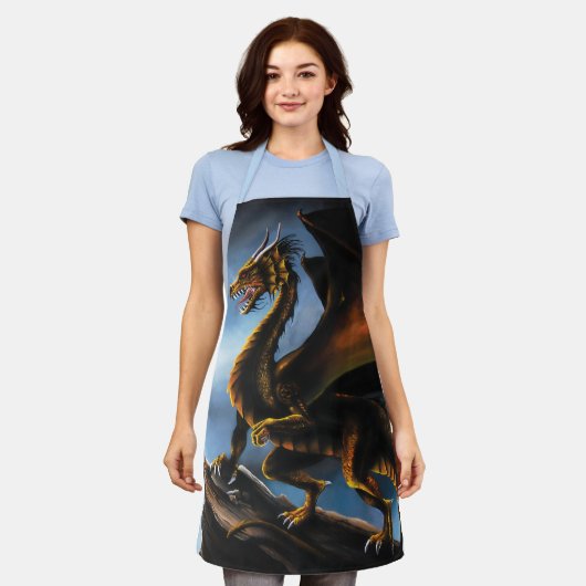 Koper Zwart Goud Dragon Schort (Gedragen)