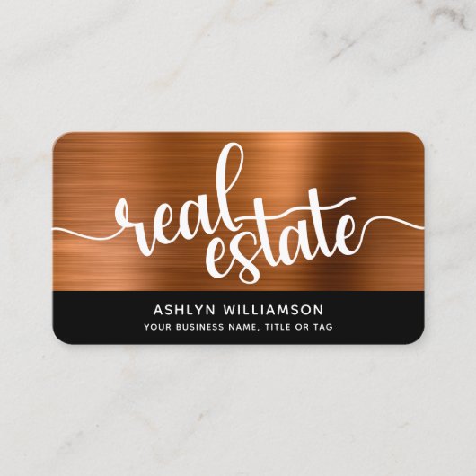 Koper Zwart Makelaar Foto QR Code vet Visitekaartje (Voorkant)