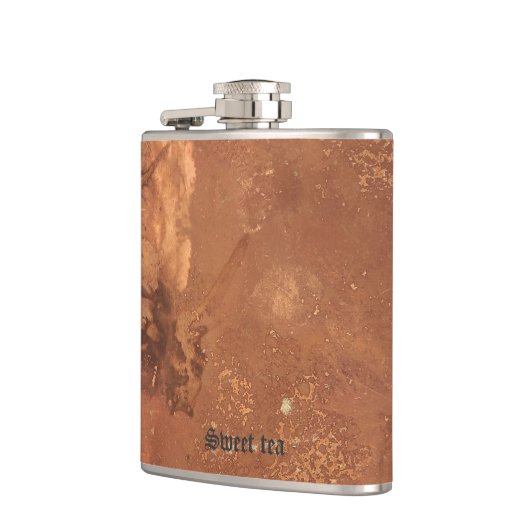 Koperachtergrond (zoete thee) heupfles (Links)