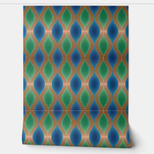 Koperachtig Blauw Groen Vormen Klein Accentmuur De Behang