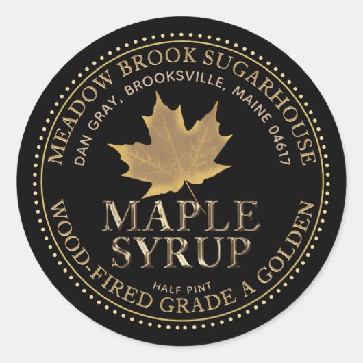 Koperaple bladmansiroop metallisch goud ronde sticker (Voorkant)