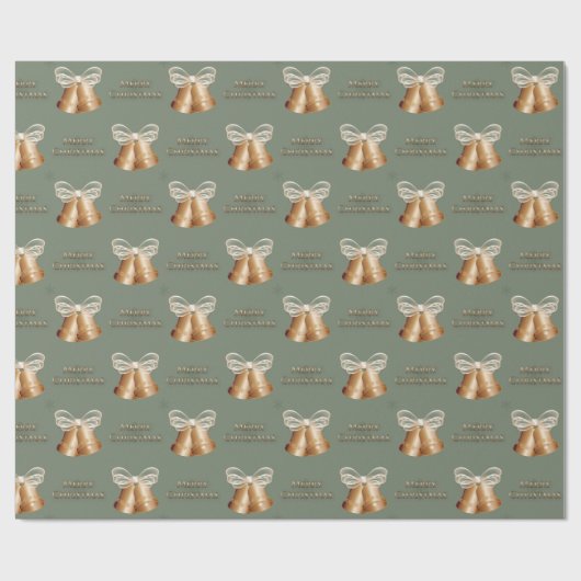 Koperbellen & Crème Bow Vrolijk Kerstfeest Cadeaupapier (Vlak)
