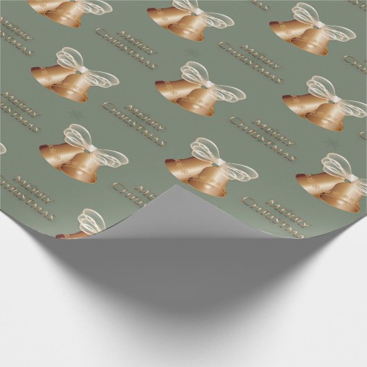 Koperbellen & Crème Bow Vrolijk Kerstfeest Cadeaupapier (Hoek)