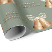 Koperbellen & Crème Bow Vrolijk Kerstfeest Cadeaupapier (Rol Hoek)