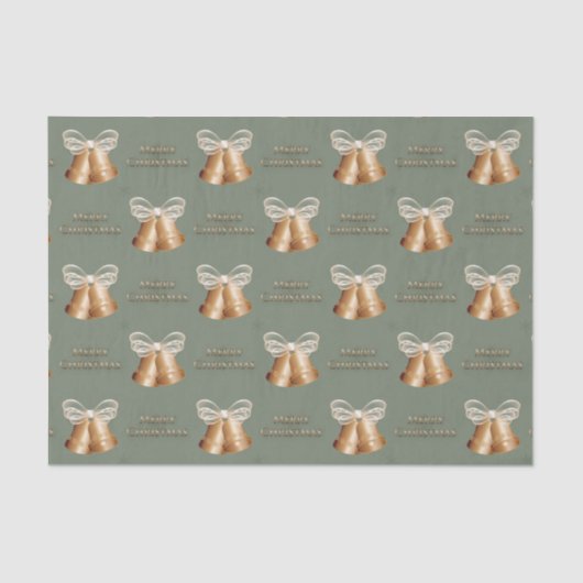 Koperbellen & Crème Bow Vrolijk Kerstfeest Tissuepapier (Voorkant)