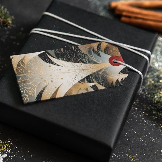 Koperbomen in een bospatroon cadeaulabel