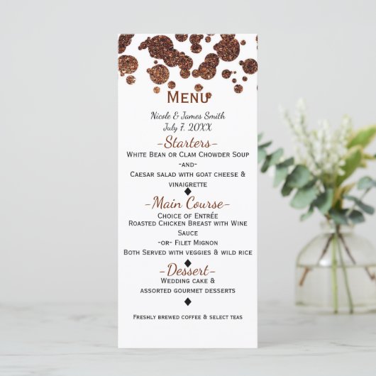 Koperbrons Modern Glamour Confetti Menu (Staand voorkant)