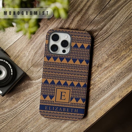 koperbruin donker marineblauw aztec iPhone hoesje
