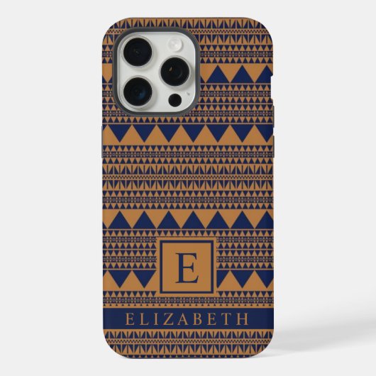  koperbruin donker marineblauw aztec iPhone hoesje (Achterkant)