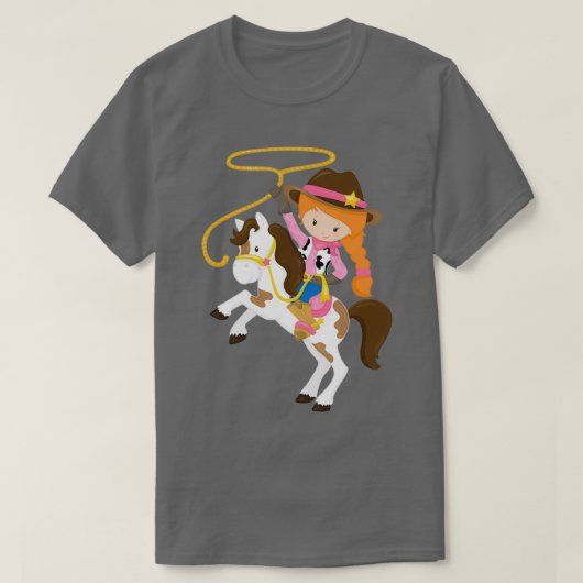 KOPERDE KOPIËREN KLEINE KOWGIRL OP BROWN EN WITTE  T-SHIRT (Design voorkant)