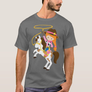 KOPERDE KOPIËREN KLEINE KOWGIRL OP BROWN EN WITTE  T-SHIRT