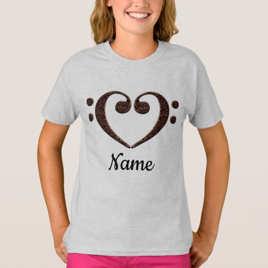 Koperdubbele-Bass Clef Heart Gepersonaliseerd T-shirt (Voorkant)