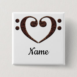 Koperdubbele-Bass Clef Heart Gepersonaliseerd Vierkante Button 5,1 Cm