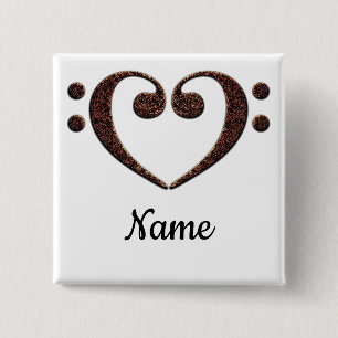 Koperdubbele-Bass Clef Heart Gepersonaliseerd Vierkante Button 5,1 Cm