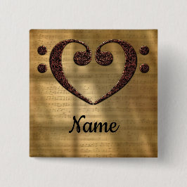 Koperdubbele-Bass Clef Heart Gepersonaliseerd Vierkante Button 5,1 Cm
