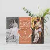 Koperen 7e huwelijksverjaardag hartfeest kaart (Staand voorkant)