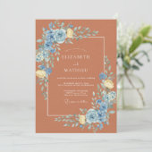 Koperen Azure Ranunculus Eucalyptus Bruiloft Kaart (Staand voorkant)