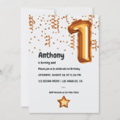 Koperen ballon 1e verjaardag uitnodiging (Voorkant)