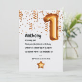 Koperen ballon 1e verjaardag uitnodiging (Staand voorkant)