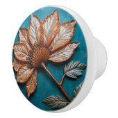 Koperen Bloeiende Bloem op Teal Keramische Knop (Rechts)
