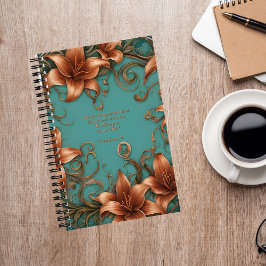 Koperen Bloemen Op Turkoois Dagboek Met Jezus Notitieboek
