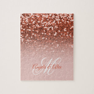 Koperen Blush Confetti Glitter Ombre Monogram Legpuzzel