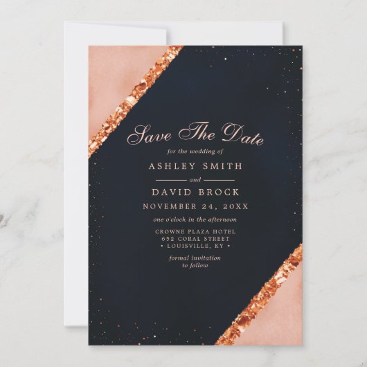 Koperen Blush Roze Marine Geometrische Save The Da Save The Date (Voorkant)