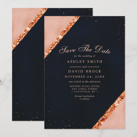 Koperen Blush Roze Marine Geometrische Save The Da Save The Date (Voorkant / Achterkant)