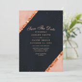 Koperen Blush Roze Navy Geometrische Save The Date (Staand voorkant)
