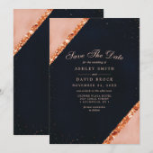 Koperen Blush Roze Navy Geometrische Save The Date (Voorkant / Achterkant)