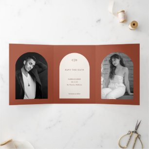 Koperen Boog Foto Bruiloft Save the Date Drieluik Aankondiging