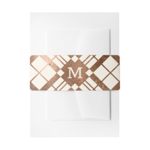 Koperen Bronzen Herfst Geruite Monogram Huwelijk Uitnodigingen Wikkel