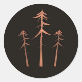 Koperen bronzen hoge dennenbomen rustieke bruiloft ronde sticker