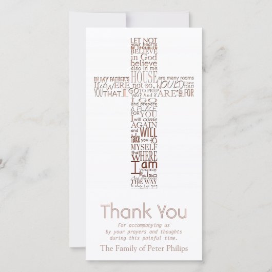 Koperen christelijk kruis Johannes 14 Condoléance Bedankkaart (Voorkant)