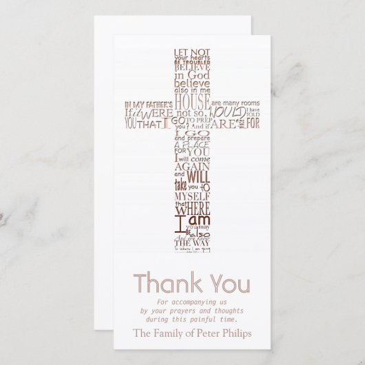 Koperen christelijk kruis Johannes 14 Condoléance Bedankkaart (Voorkant / Achterkant)