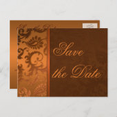 Koperen en bruine damast Save the Date Briefkaart (Voorkant / Achterkant)