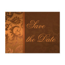 Koperen en bruine damast Save the Date Briefkaart